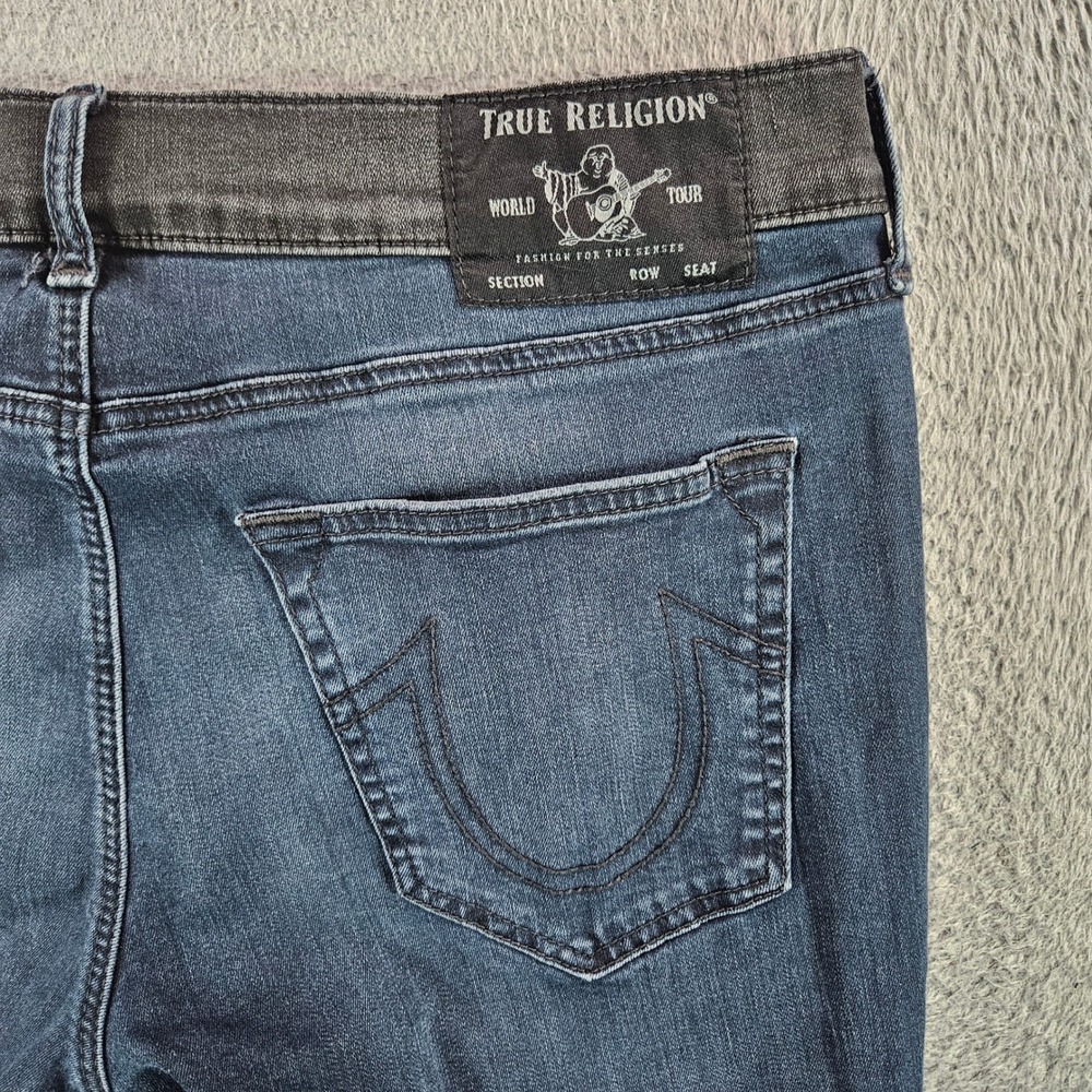 True Religion Rocco Relaxed Skinny Moto Jeans Blue Black 36x33